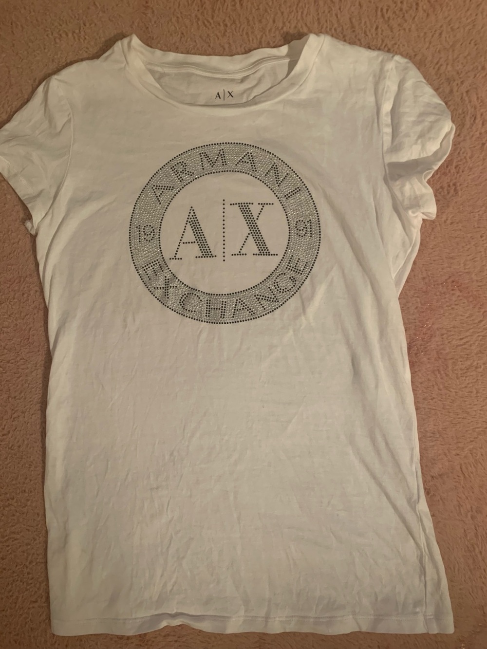 Armani Exchange White Short Sleeve Tee with Studded AX Emblem